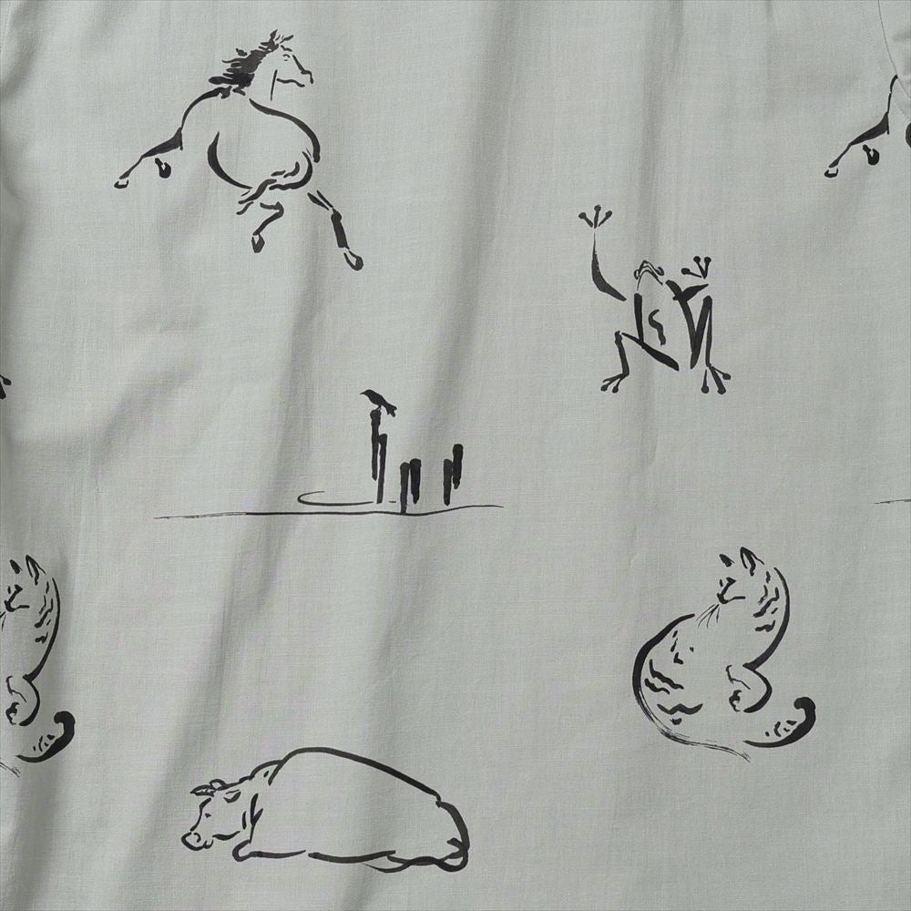 ORIGINAL PRINTED OPEN COLLAR SHIRTS (Animal Drawing) Long-sleeve