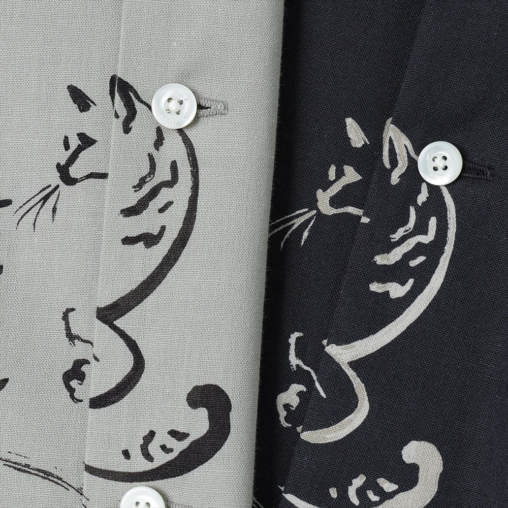 ORIGINAL PRINTED OPEN COLLAR SHIRTS (Animal Drawing) Long-sleeve