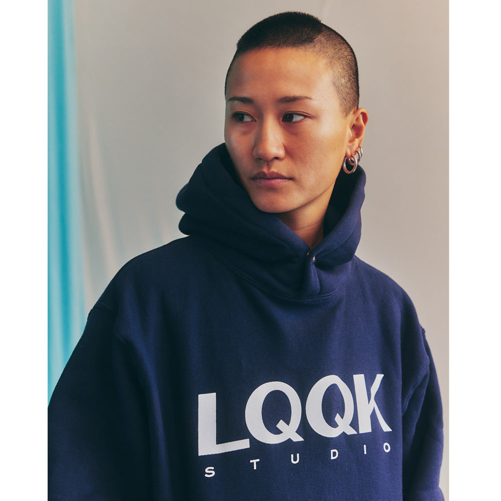 SIGNATURE SNAP FLEECE HOODIE(NAVY)