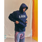 SIGNATURE SNAP FLEECE HOODIE(NAVY)