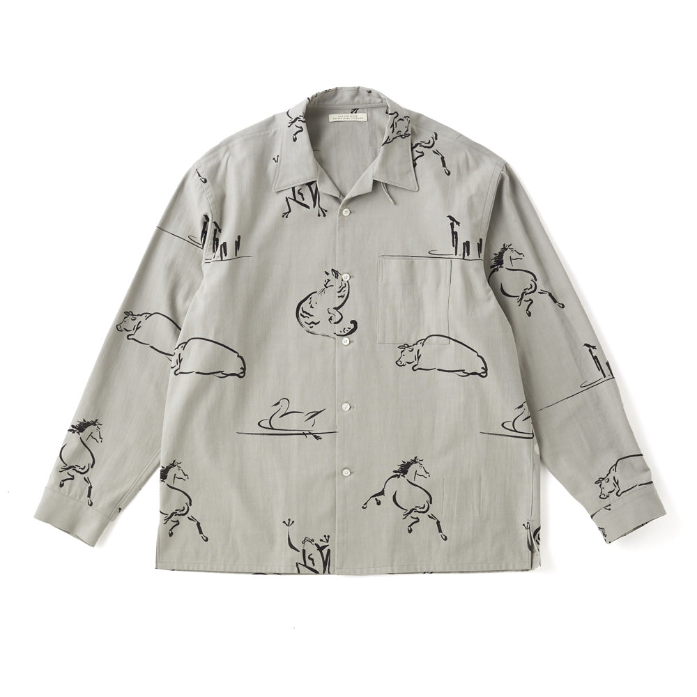 ORIGINAL PRINTED OPEN COLLAR SHIRTS (Animal Drawing) Long-sleeve