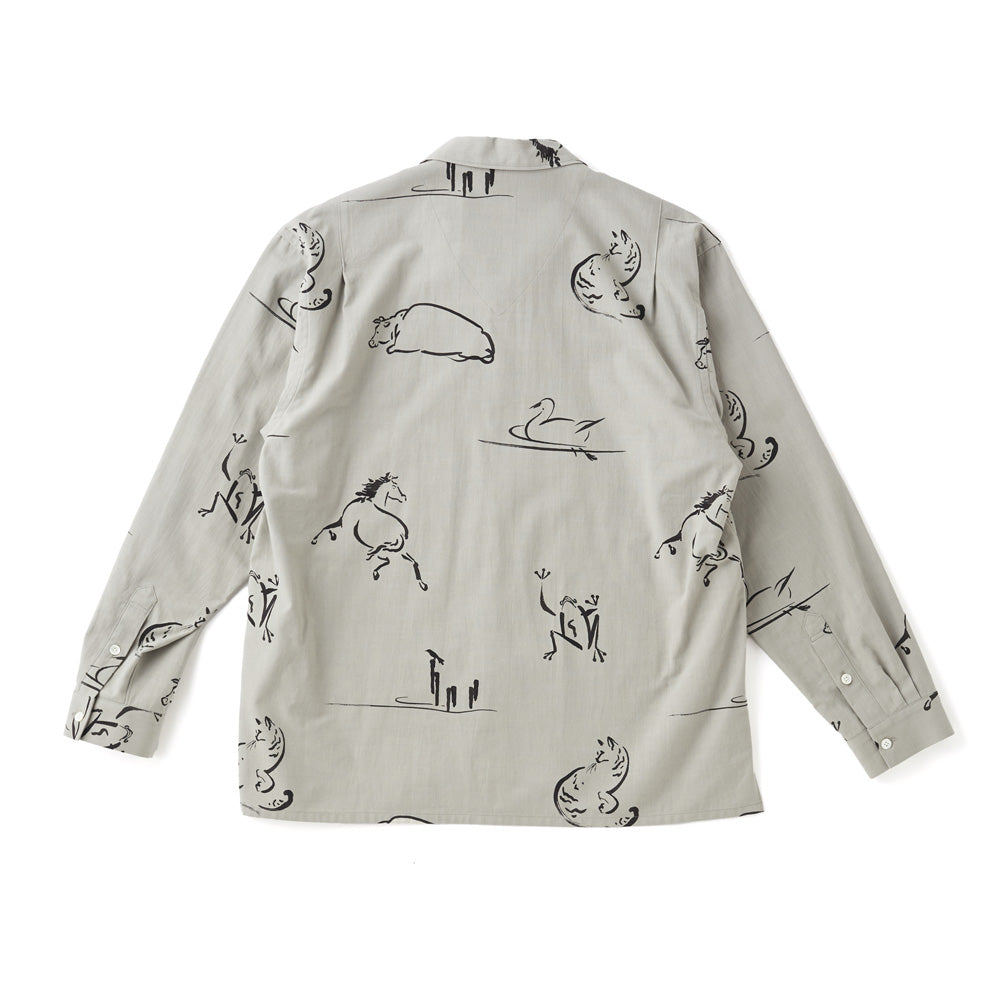 ORIGINAL PRINTED OPEN COLLAR SHIRTS (Animal Drawing) Long-sleeve