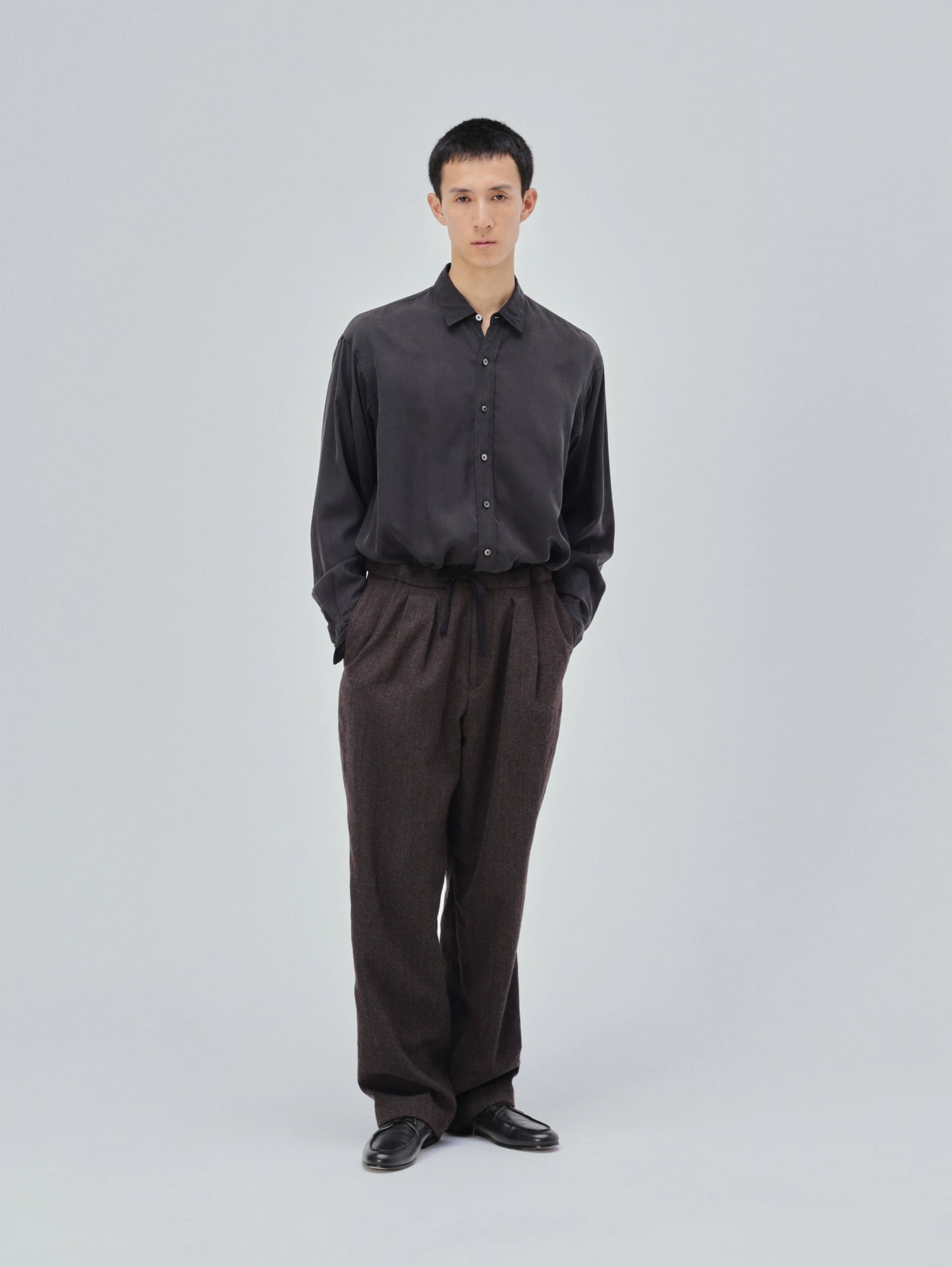 Wool Herringbone Easy Trousers