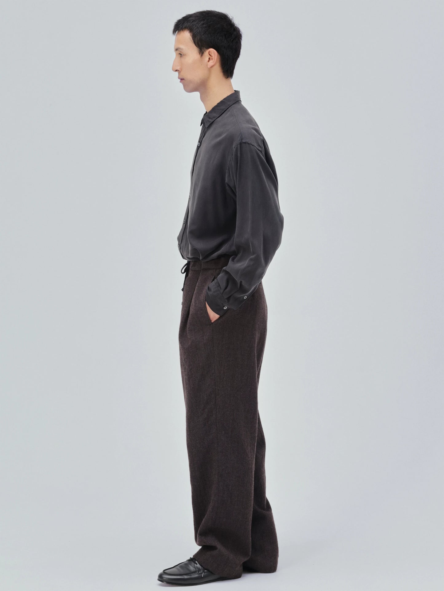 Wool Herringbone Easy Trousers