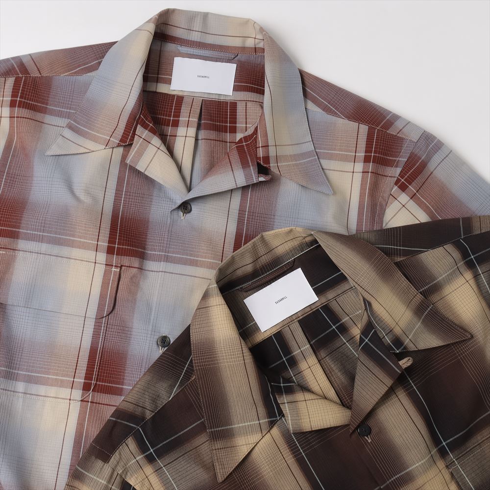 OMBRE PLAID OPEN COLLAR BLOUSE