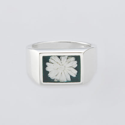 Signet Ring with Forest Green Flower