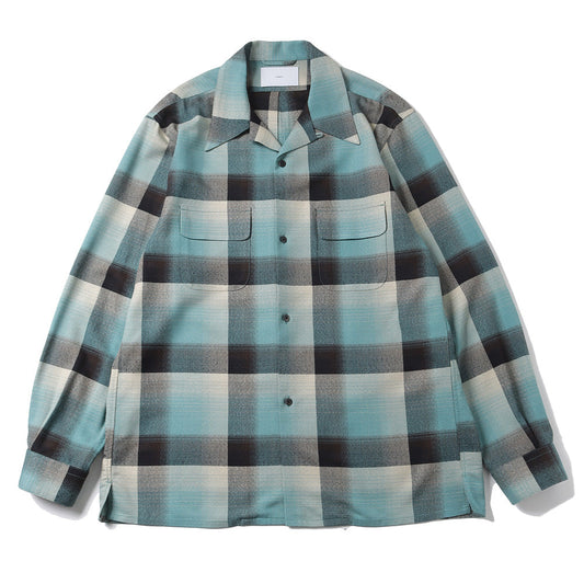 RAYON OMBRE PLAID OPEN COLLAR BLOUSE