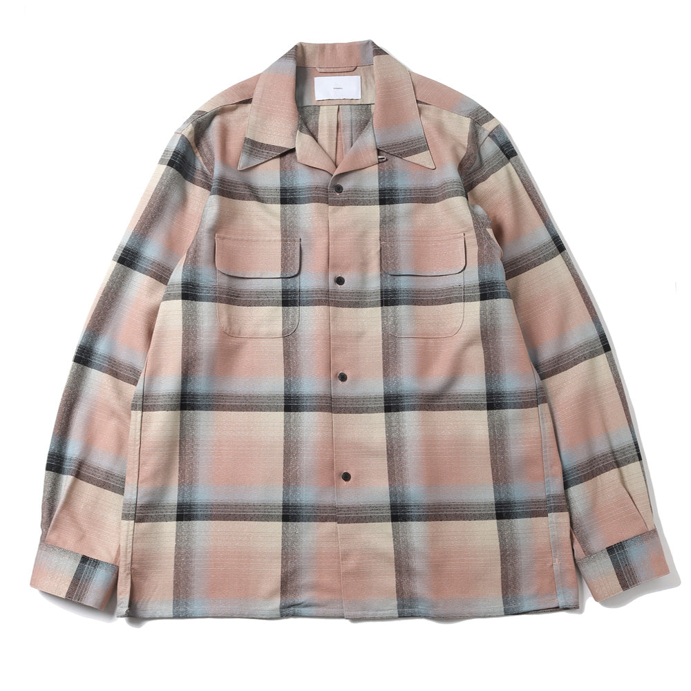 RAYON OMBRE PLAID OPEN COLLAR BLOUSE