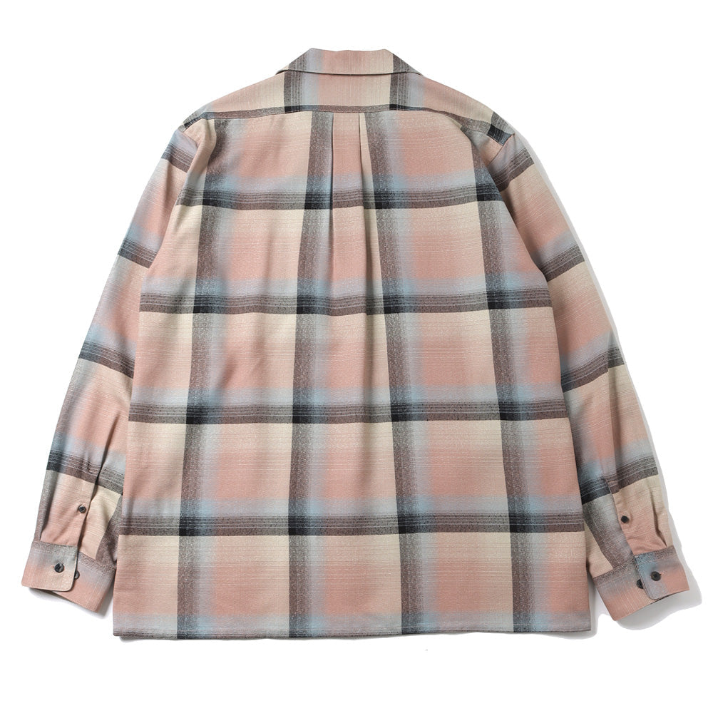 RAYON OMBRE PLAID OPEN COLLAR BLOUSE