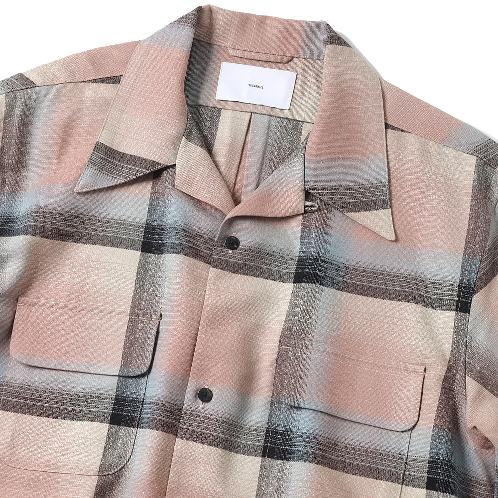 RAYON OMBRE PLAID OPEN COLLAR BLOUSE