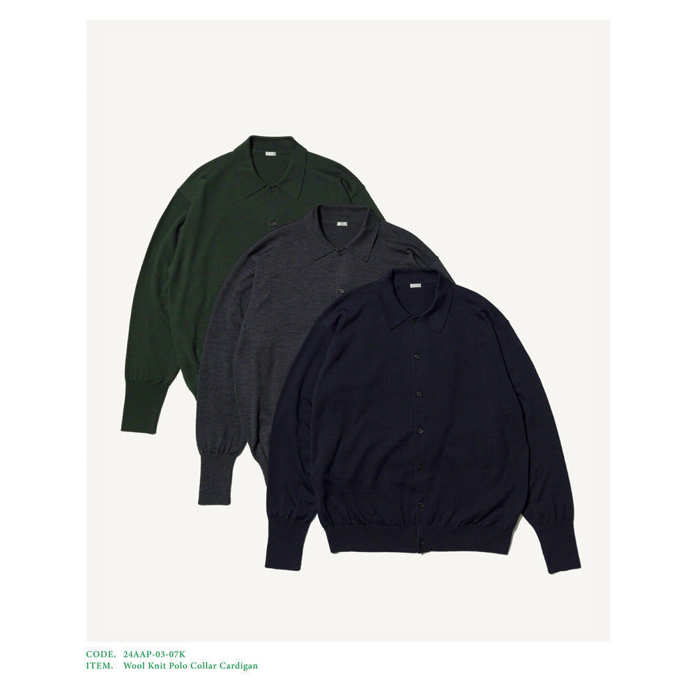 Wool Knit Polo Collar Cardigan