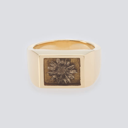 Signet Ring with Golden Palm Flower