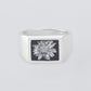 Signet Ring with Black &amp; Gray Flower 26ssmae