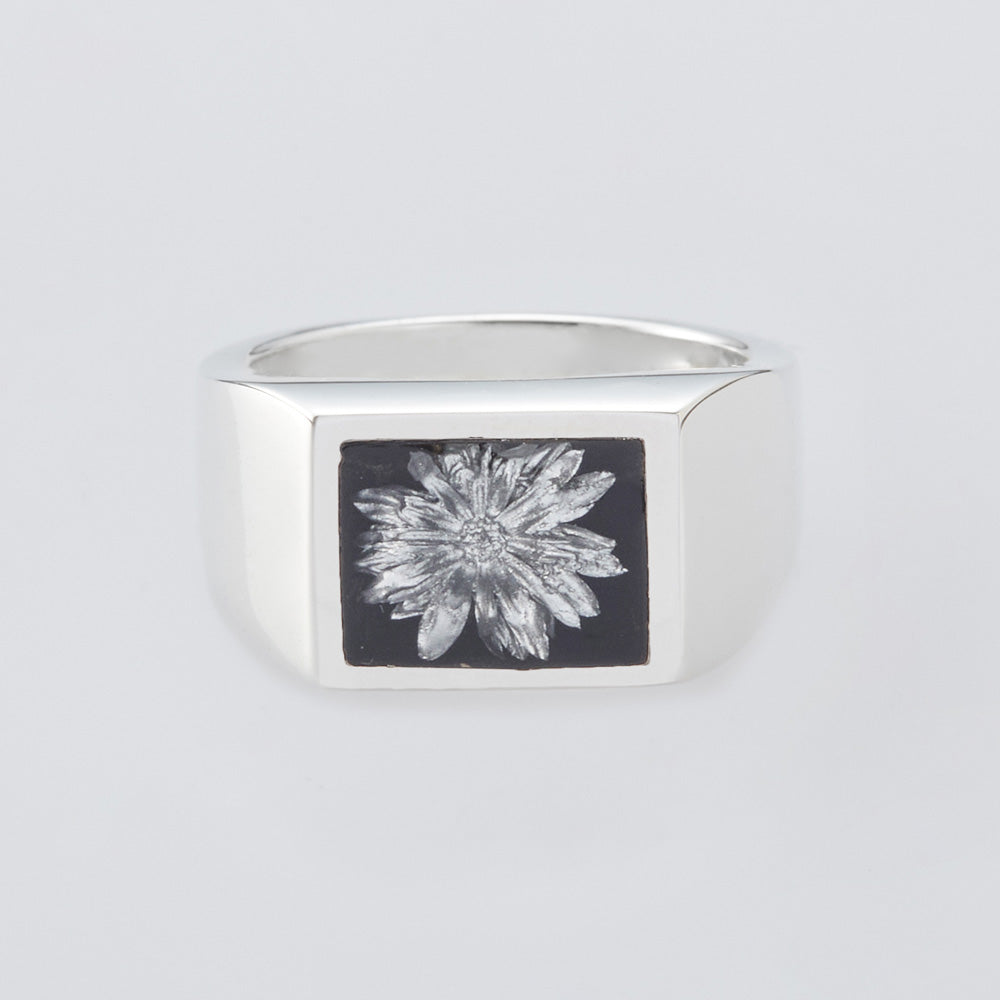 Signet Ring with Black & Gray Flower