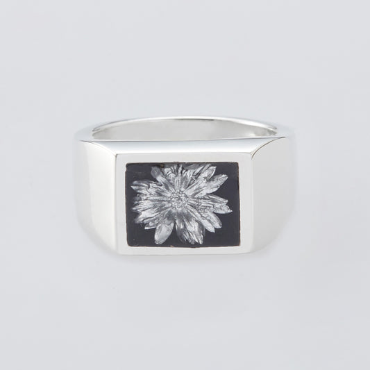 Signet Ring with Black & Gray Flower