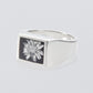 Signet Ring with Black & Gray Flower