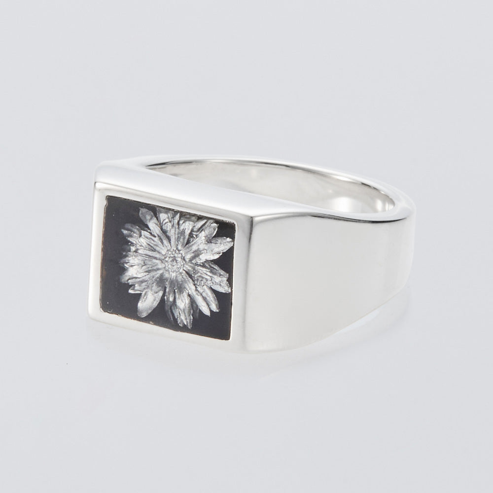 Signet Ring with Black & Gray Flower