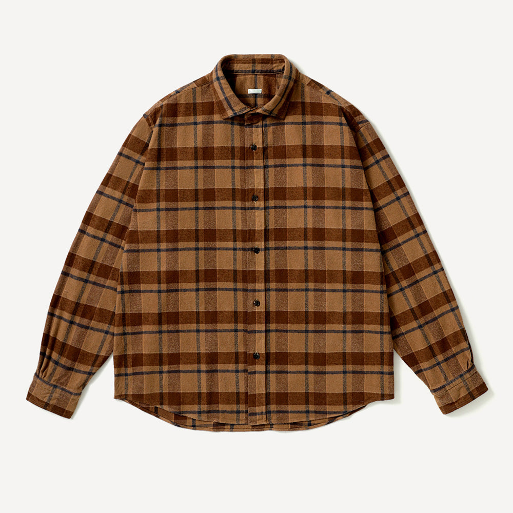 Vintage Cotton Silk Nep Twill Check Shirts(BROWN)
