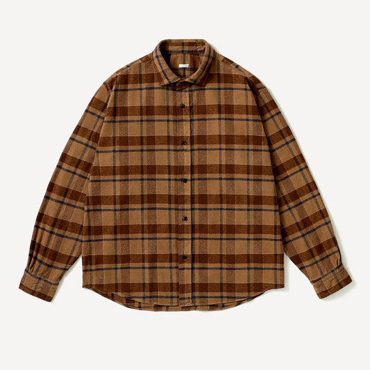 Vintage Cotton Silk Nep Twill Check Shirts(BROWN)