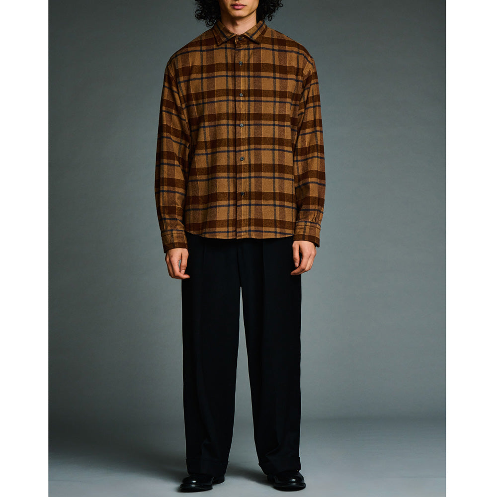 Vintage Cotton Silk Nep Twill Check Shirts(BROWN)
