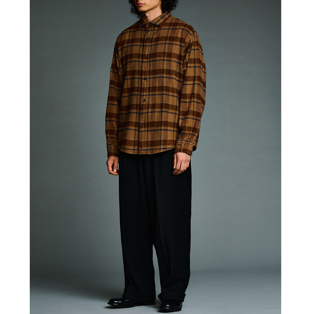 Vintage Cotton Silk Nep Twill Check Shirts(BROWN)