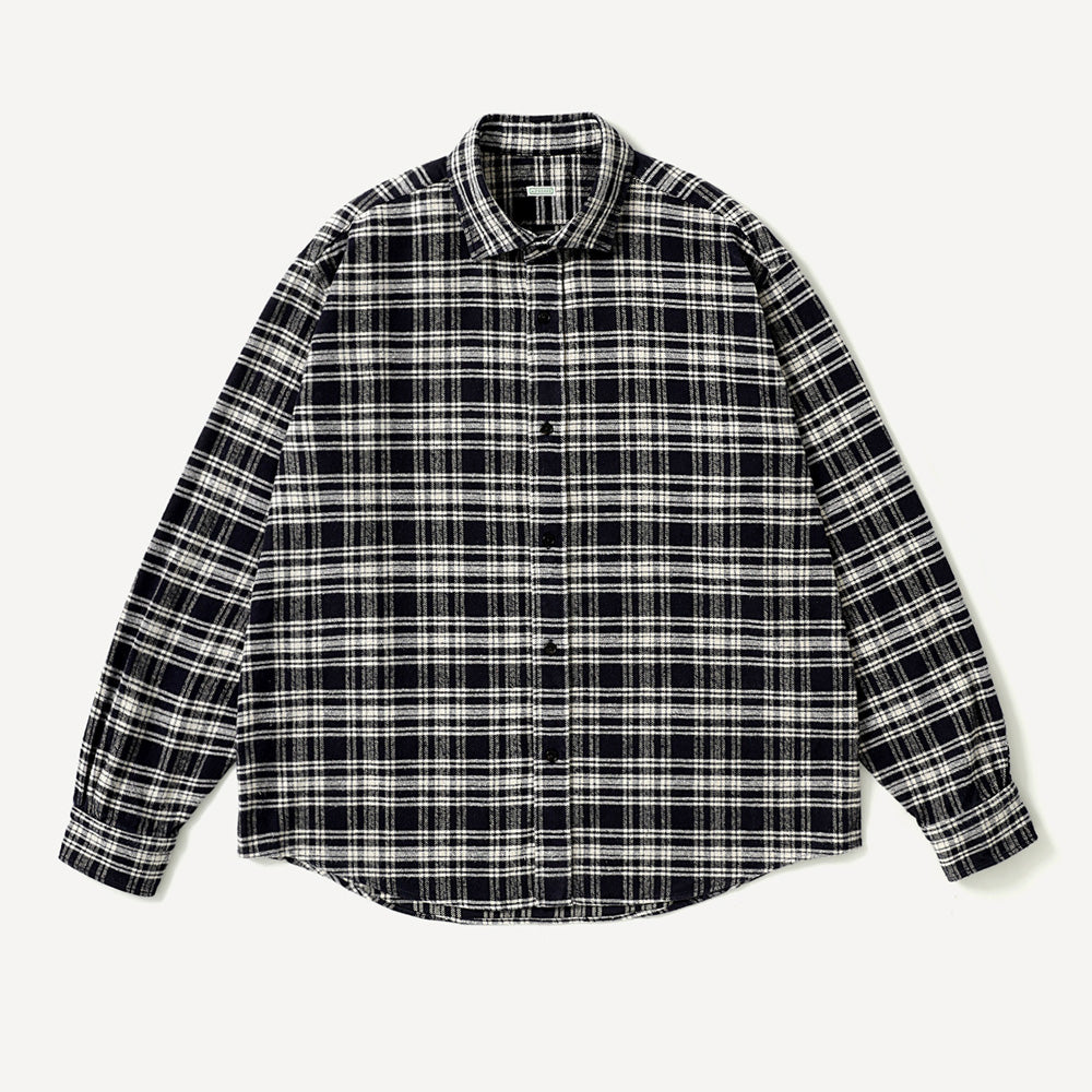 Vintage Cotton Silk Nep Twill Check Shirts(NAVY)