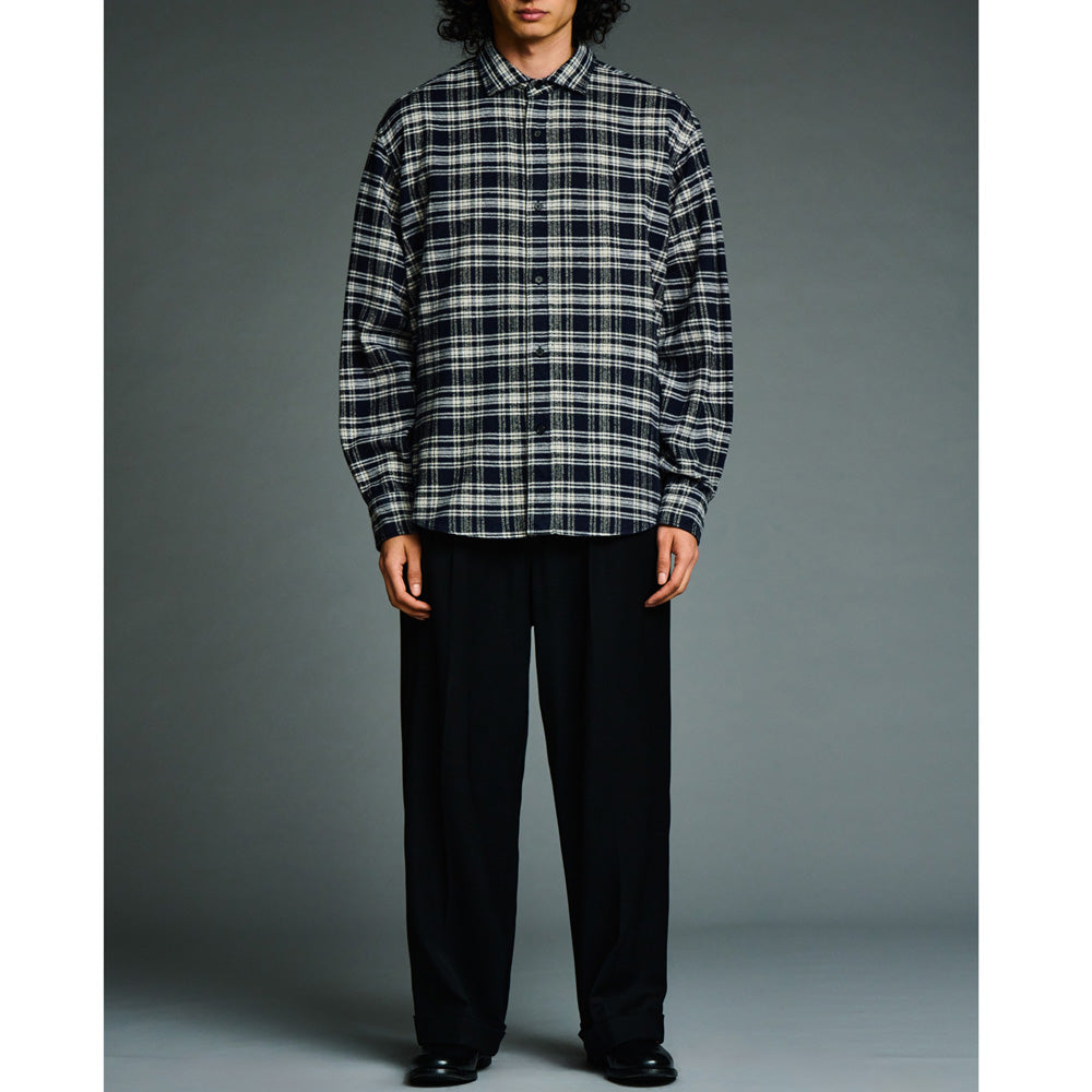 Vintage Cotton Silk Nep Twill Check Shirts(NAVY)