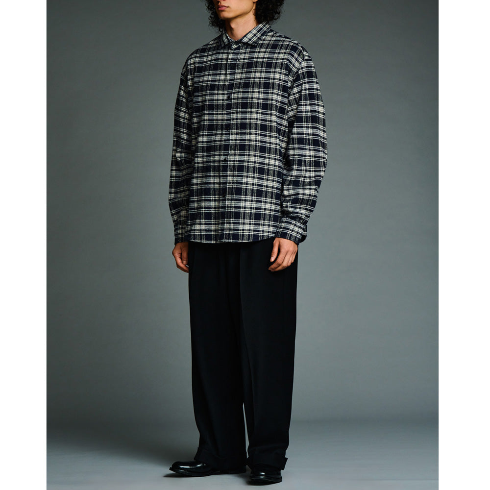 Vintage Cotton Silk Nep Twill Check Shirts(NAVY)