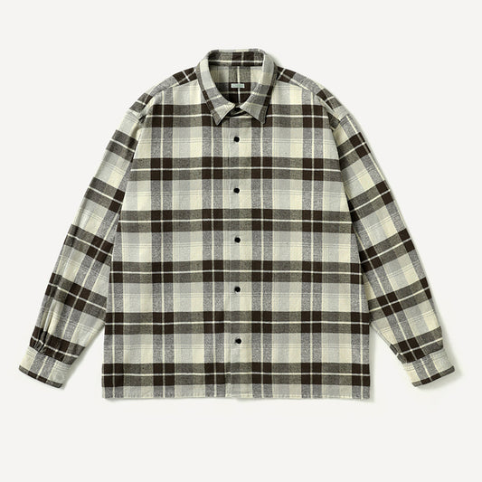 Vintage Cotton Silk Nep Twill Check Shirts(GRAY)