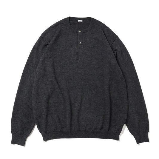 Wool Knit Henley Neck Sweater