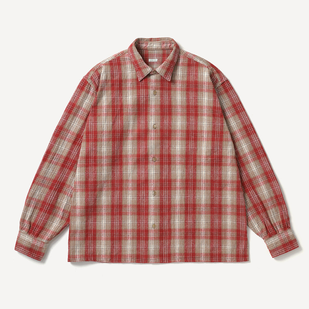 Vintage Cotton Silk Nep Twill Check Shirt(RED)