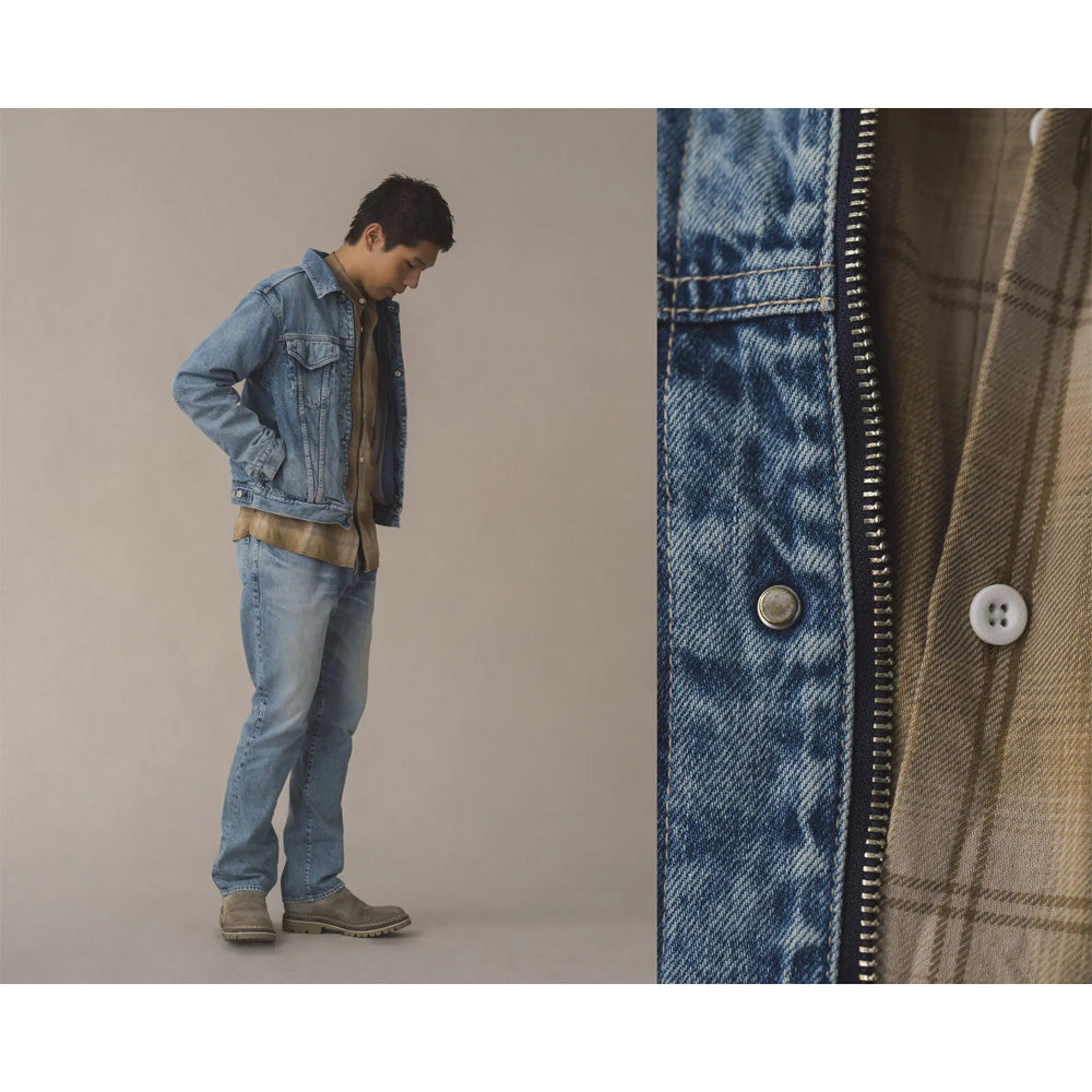 Officer Stand Collar Long Sleeve Shirt in Cotton Twill Ombre Check by Rafu 26ssmae