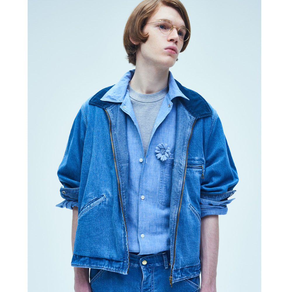 Unlikely Open Collar Work Chambray with Flower