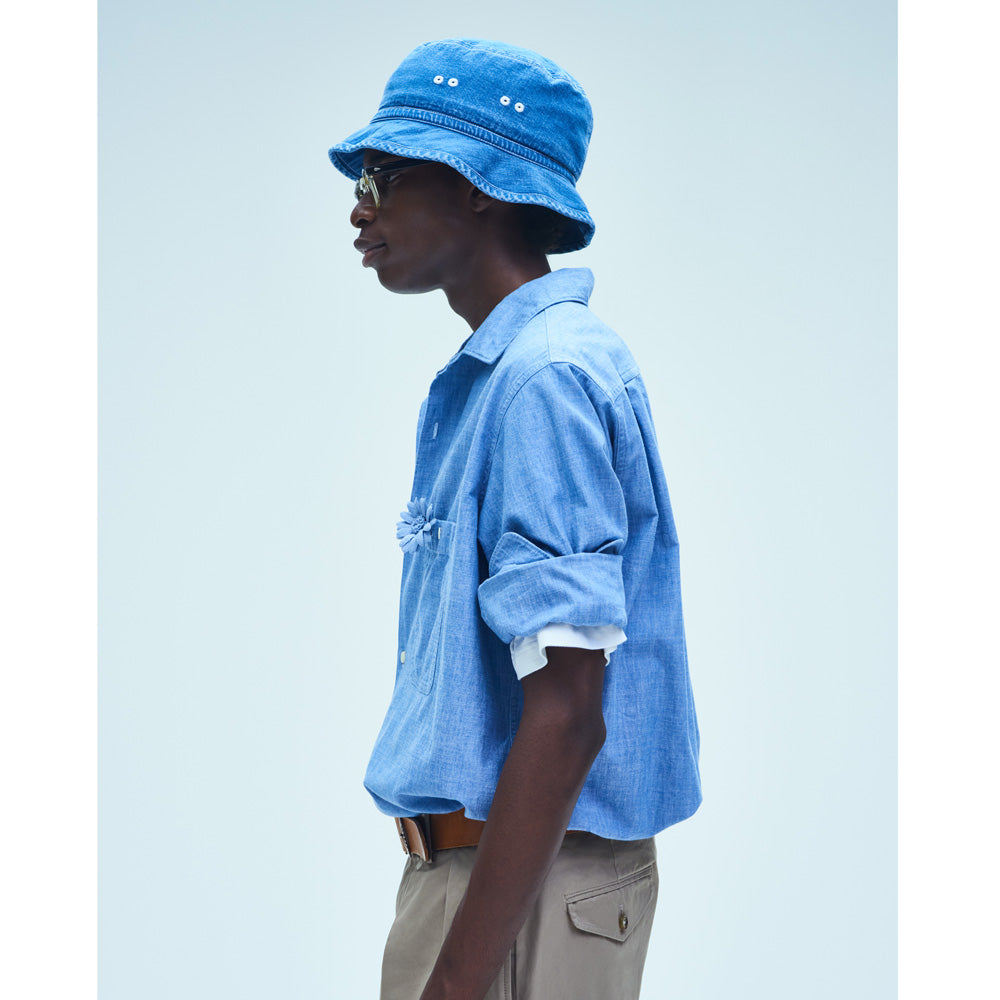 Unlikely Open Collar Work Chambray with Flower
