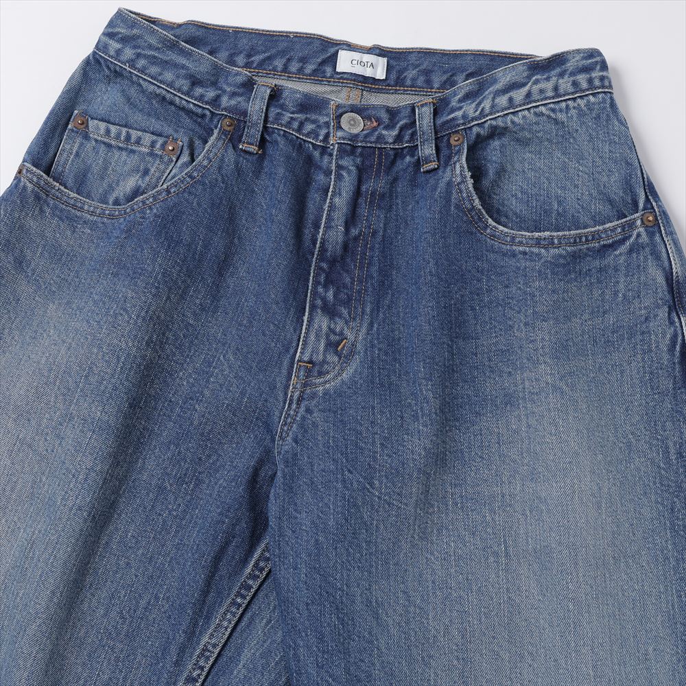 インディゴ スビンコットン 13.5oz バギーデニム(Medium Dark Blue Damage)