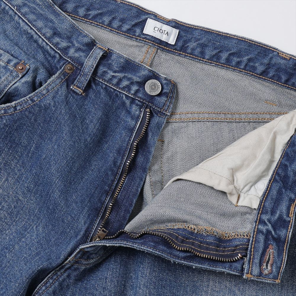 インディゴ スビンコットン 13.5oz バギーデニム(Medium Dark Blue Damage)