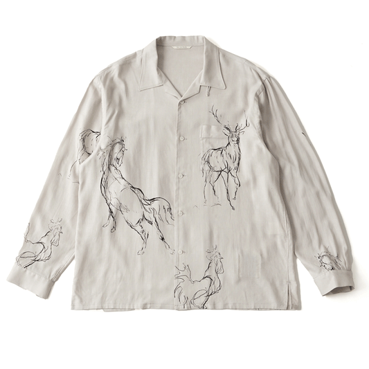 ORIGINAL PRINTED OPEN COLLAR SHIRTS (ANIMAL DRAWING) Long-sleeve