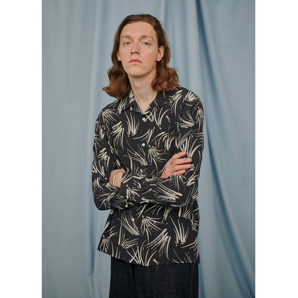 ORIGINAL PRINTED OPEN COLLAR SHIRTS(PINE NEEDLE)Long-sleeve