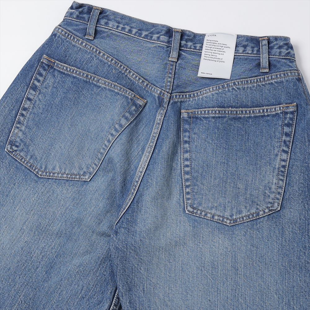 インディゴ スビンコットン 13.5oz バギーデニム(Medium Dark Blue Damage)