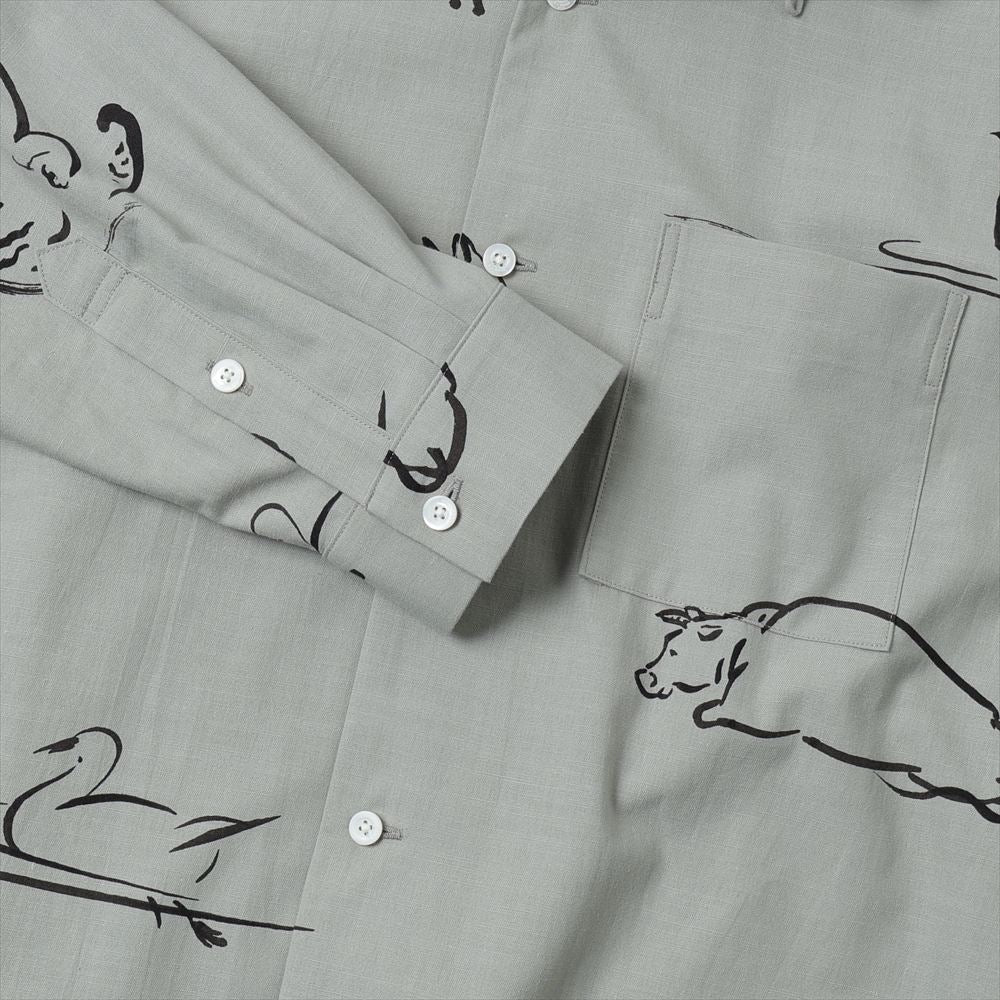ORIGINAL PRINTED OPEN COLLAR SHIRTS (Animal Drawing) Long-sleeve