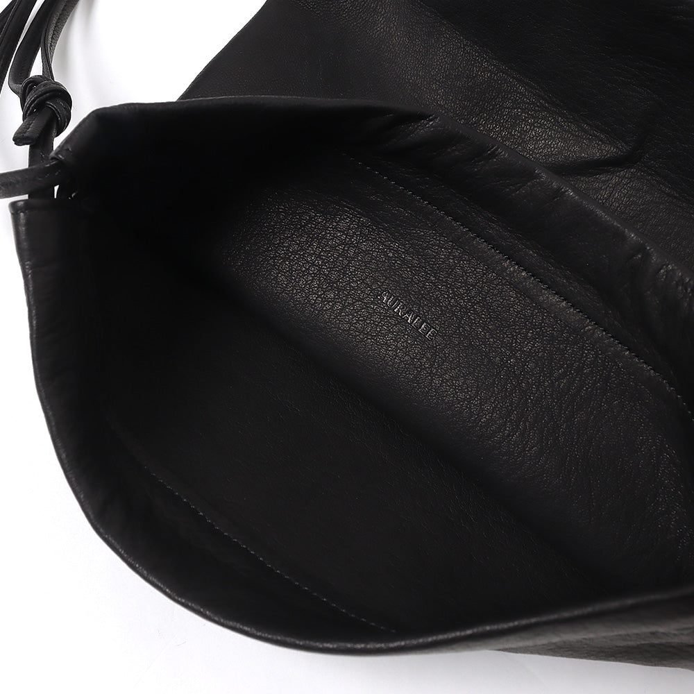 LEATHER BIG ROUND STRING POUCH