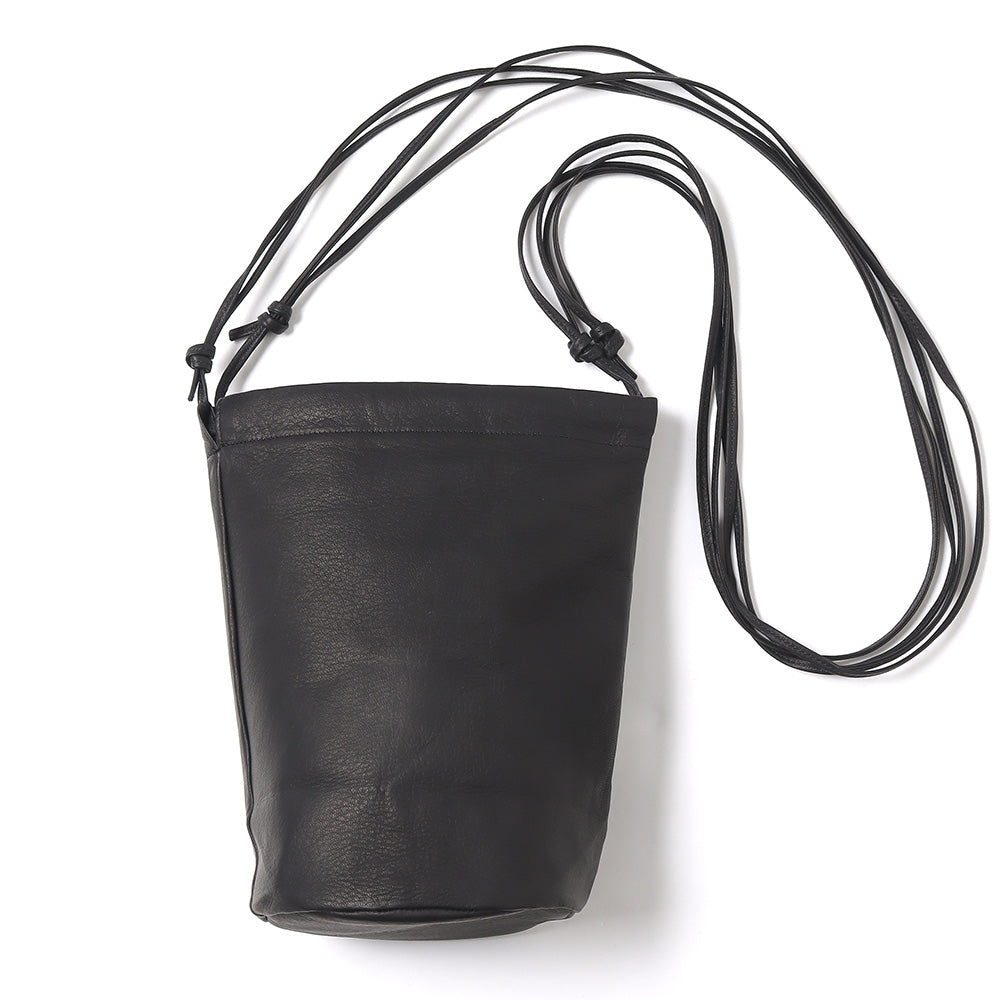 LEATHER BIG ROUND STRING POUCH