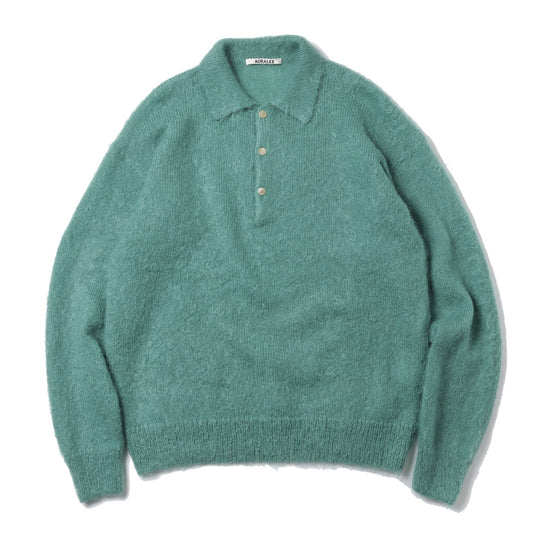 BRUSHED SUPER KID MOHAIR KNIT POLO