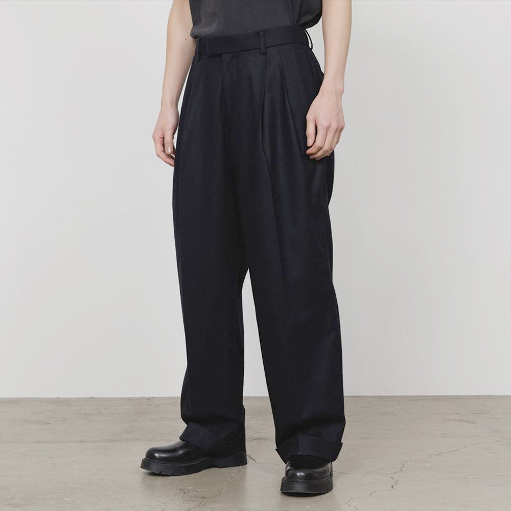 DOUBLE PLEATED WIDE TROUSERS ORGANIC WOOL FLANNEL