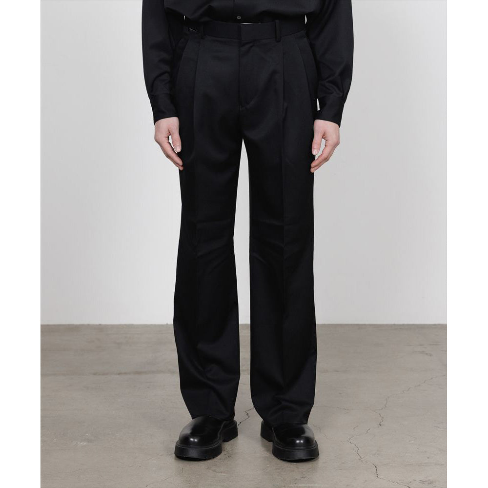 DOUBLE PLEATED STRAIGHT TROUSERS ORGANIC WOOL GABARDINE