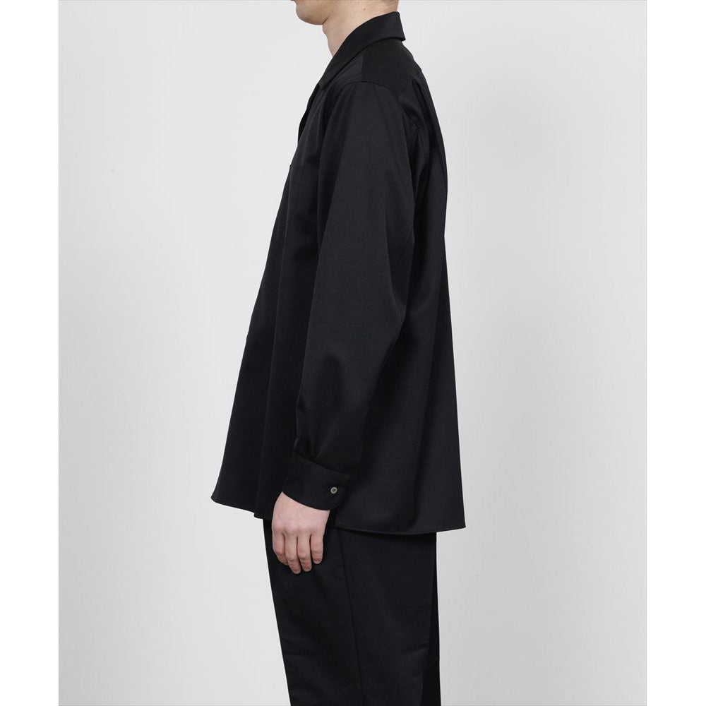 ITALIAN OPEN COLLAR SHIRT ORGANIC WOOL GABARDINE
