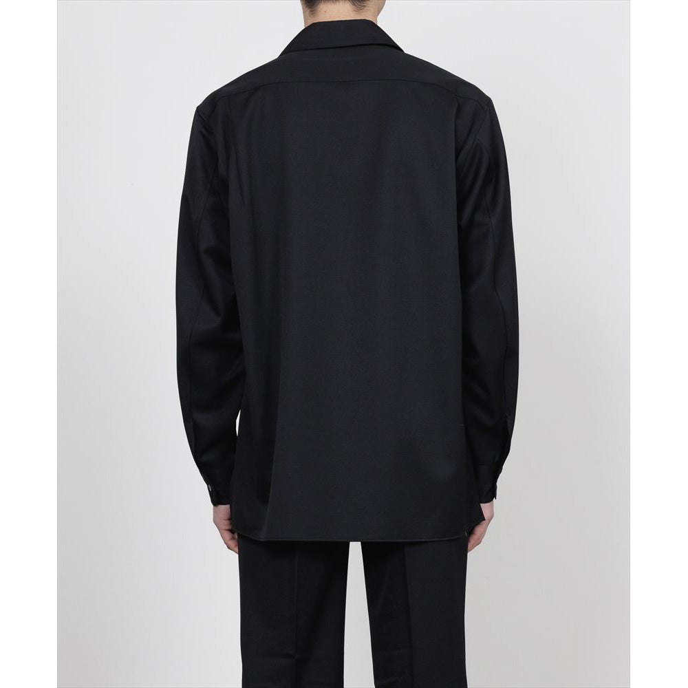ITALIAN OPEN COLLAR SHIRT ORGANIC WOOL GABARDINE