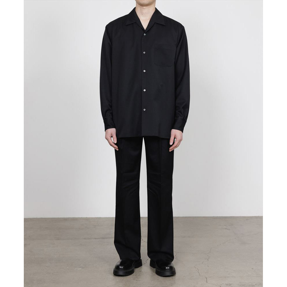 ITALIAN OPEN COLLAR SHIRT ORGANIC WOOL GABARDINE