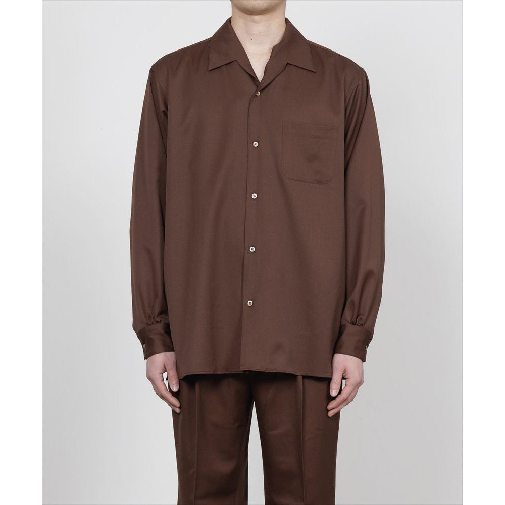 ITALIAN OPEN COLLAR SHIRT ORGANIC WOOL GABARDINE