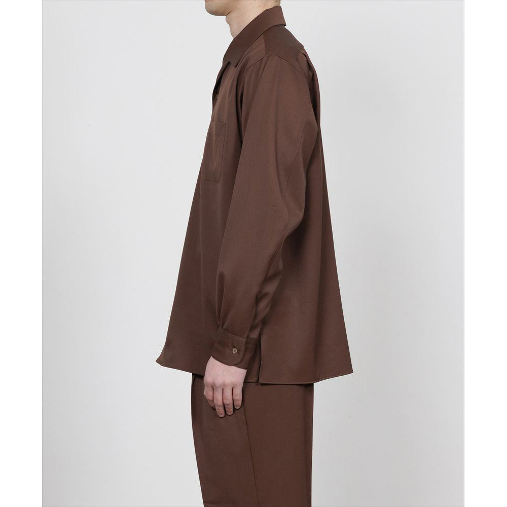 ITALIAN OPEN COLLAR SHIRT ORGANIC WOOL GABARDINE